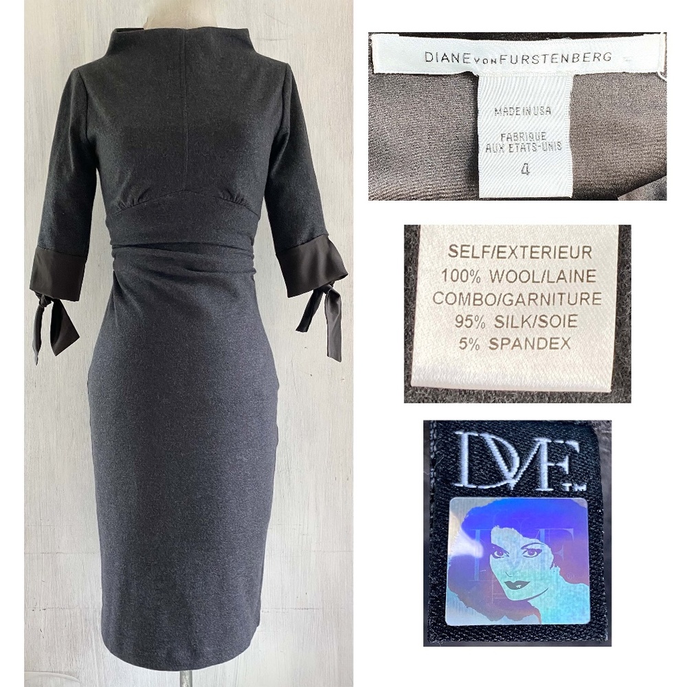 SOLD  $$$  DVF Wool Stand Collar Half Sleeve Pullover Dress